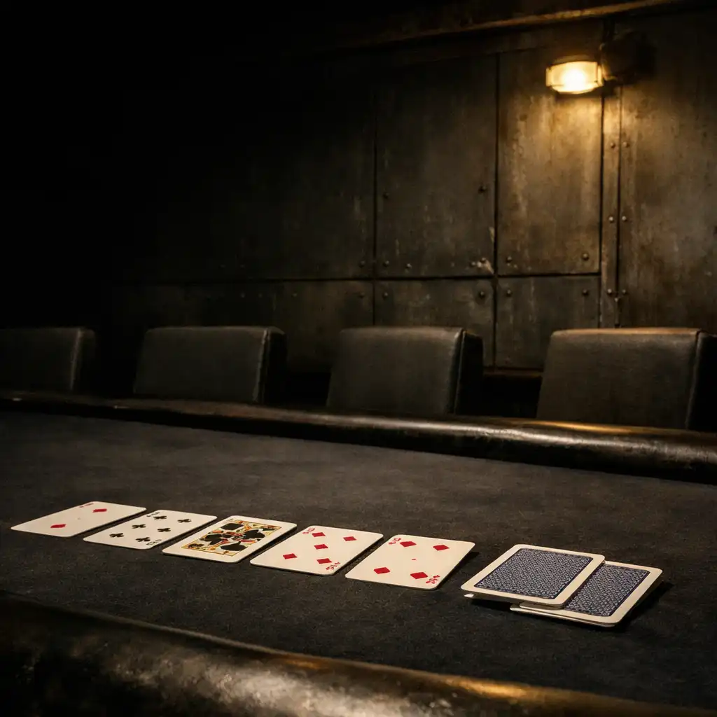 Professional poker table with real cards in Card Gallery Melbourne's dark card room
