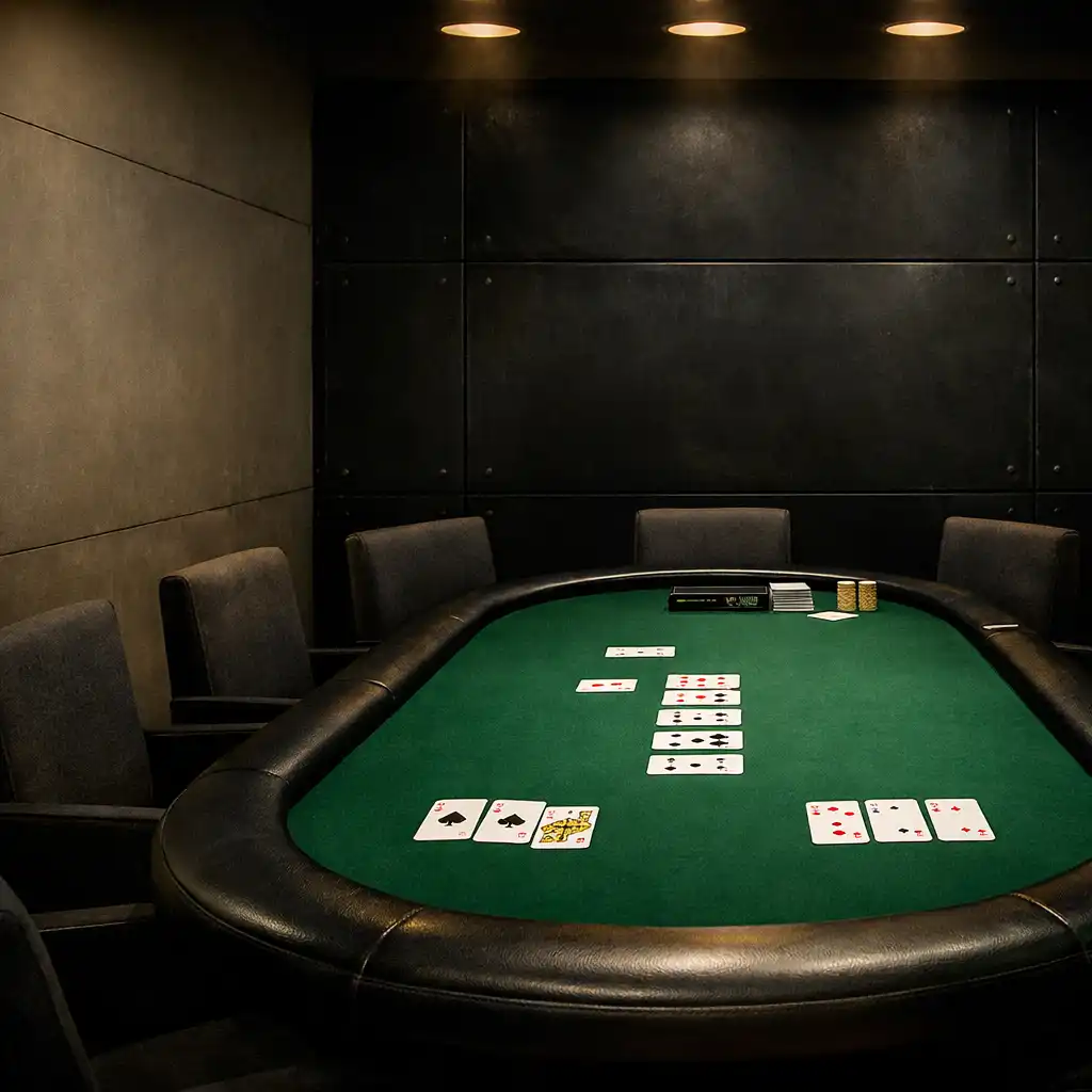 Professional poker table with real cards inside Card Gallery Melbourne's industrial-style poker room