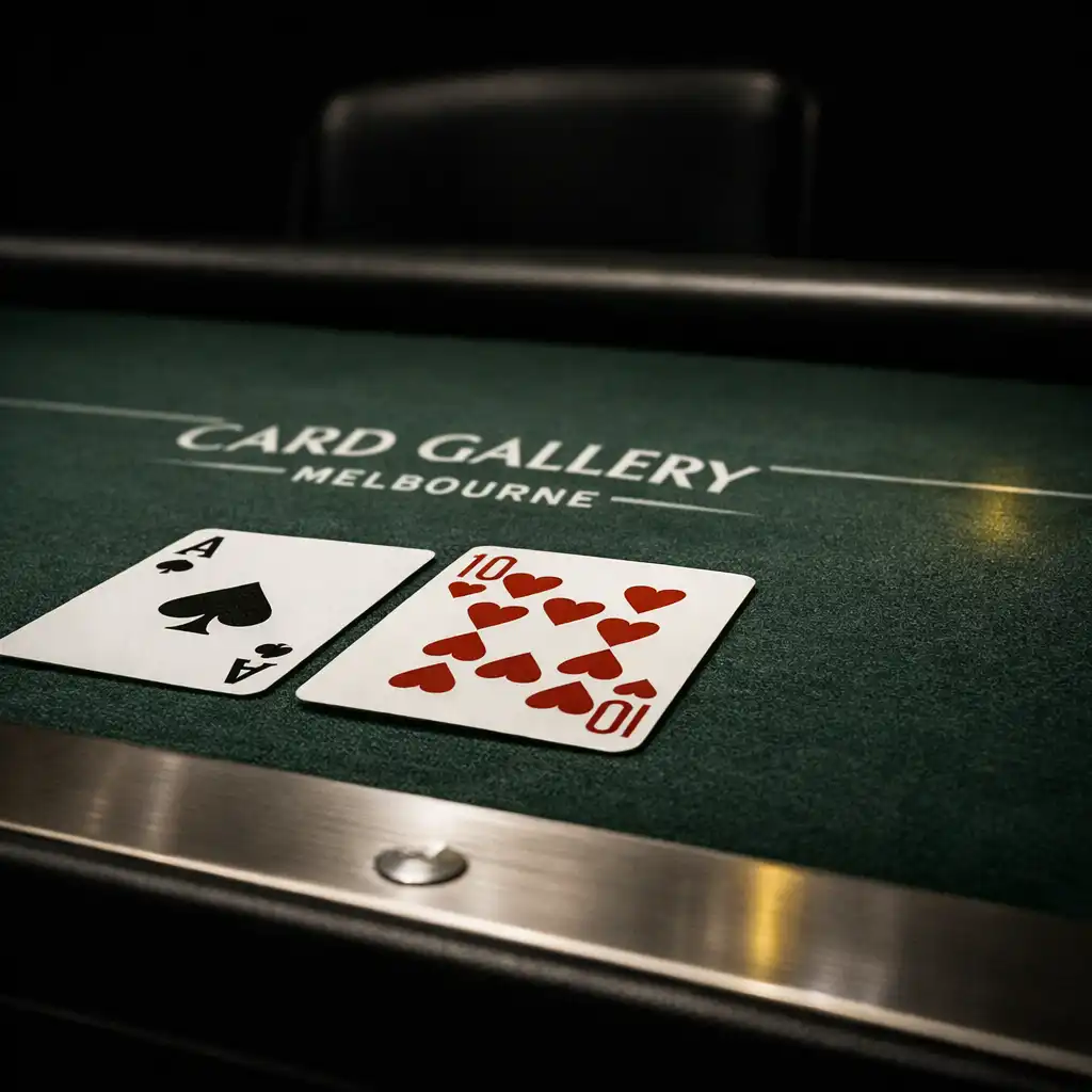 Close detail of real playing cards on felt at a professional poker table